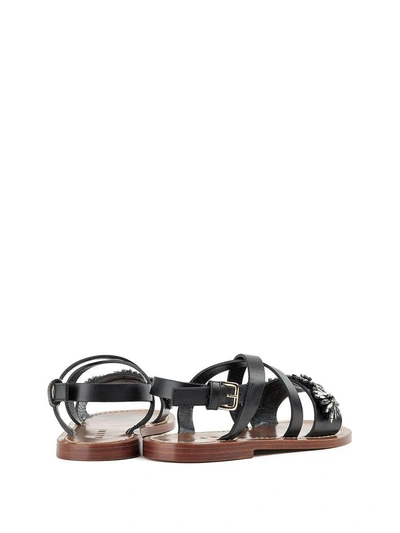 Shop Marni Embellished Leather Flat Sandals In Nero
