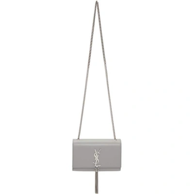 Shop Saint Laurent Grey Small Monogram Kate Tassel Bag