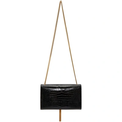 Shop Saint Laurent Black Croc Medium Kate Tassel Bag