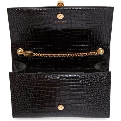 Shop Saint Laurent Black Croc Medium Kate Tassel Bag