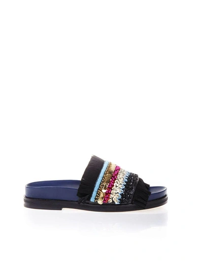 Shop Tory Burch Embellished Suede & Leater Sandals In Black/multicolor