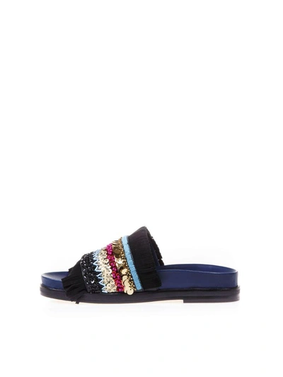Shop Tory Burch Embellished Suede & Leater Sandals In Black/multicolor