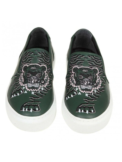 Shop Kenzo K-skate Slip-on Leather Color Green In Khaki