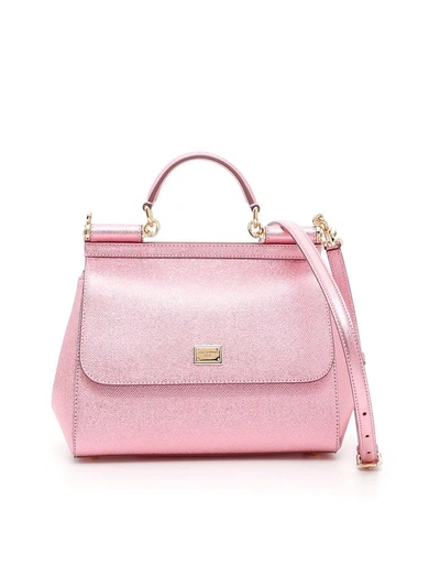 Dolce & Gabbana Laminated Sicily Bag In Rosa|metallico