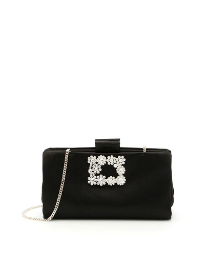 Shop Roger Vivier Soft Flowers Clutch In Nero|nero