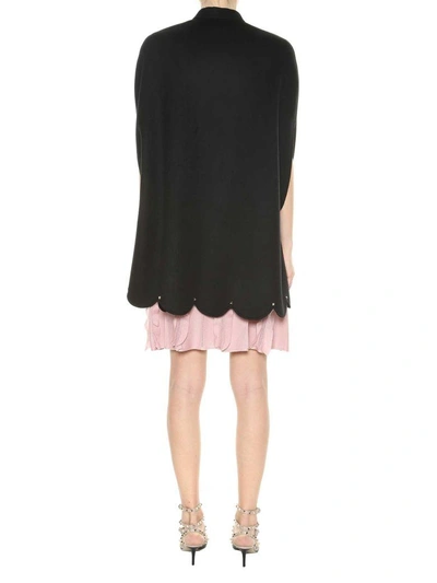 Shop Valentino Scalloped Hem Cape In Nero