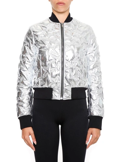 Shop Msgm Laminated Bomber Jacket In Argento|metallico