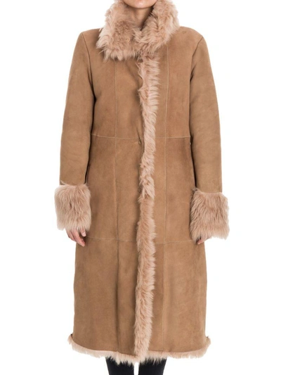 Drome Fur And Leather Coat In Sand