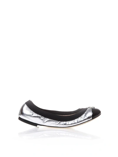 Shop Tory Burch Jolie Metallic Leather Ballerinas In Silver/black