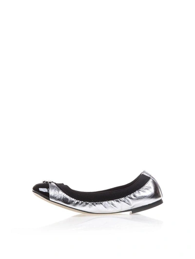 Shop Tory Burch Jolie Metallic Leather Ballerinas In Silver/black