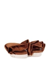JOSHUA SANDERS TIERED RUFFLE BAND SUEDE SLIDES,10060 TABAC