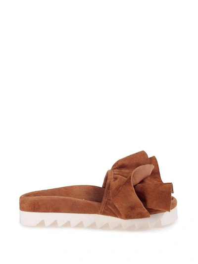 Shop Joshua Sanders Tiered Ruffle Band Suede Slides In Tabacco