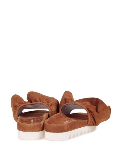 Shop Joshua Sanders Tiered Ruffle Band Suede Slides In Tabacco
