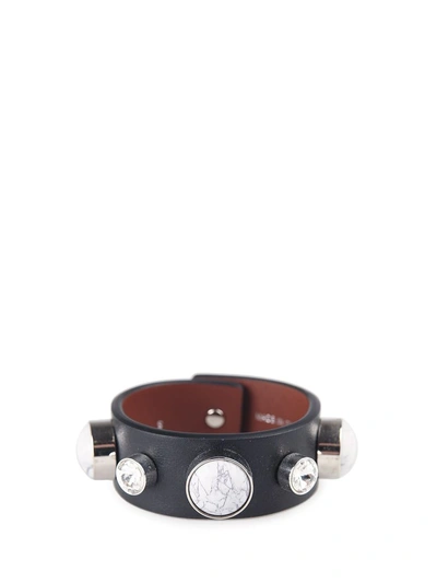Shop Givenchy Crystal And Obsidian-stone Leather Bracelet In Nero