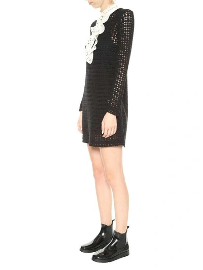 Shop Red Valentino Wool Knitted Dress In Nero-avorio