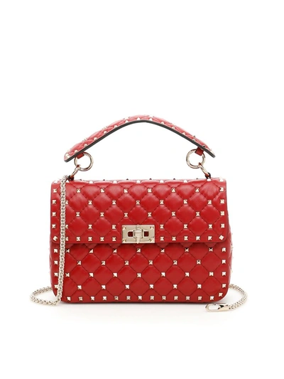 Shop Valentino Medium Spike Rockstud Bag In Rosso|rosso