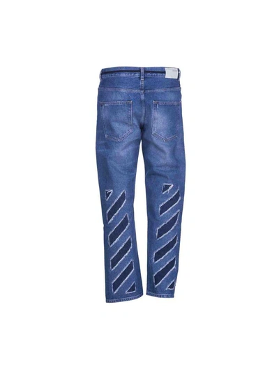 Shop Off-white Off White Diag Window Jeans In Medium Blue