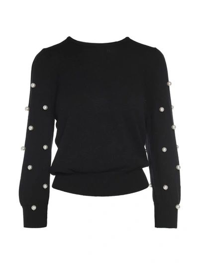 Shop Marc Jacobs Faux Pearl-embellished Merino Wool And Cashmere-blend Sweater In Nero