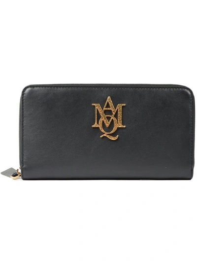 Alexander Mcqueen Insignia Zip Around Wallet In Black