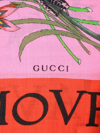 Shop Gucci Flora Snake Print Shawl In Pink & Purple