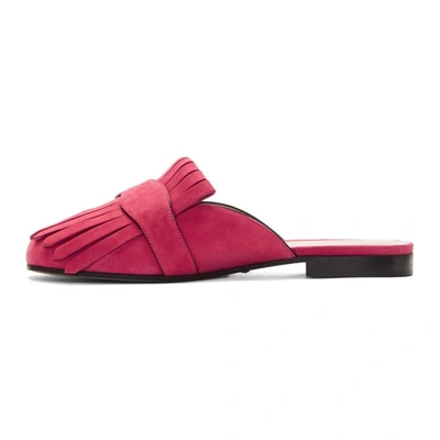 Shop Gucci Pink Suede Gg Marmont Slippers
