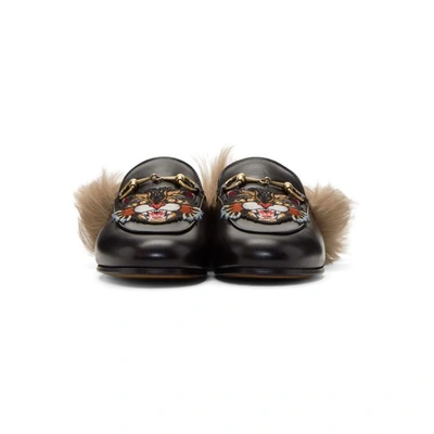 Shop Gucci Black Fur Princetown Slippers In 1063 Black/natural