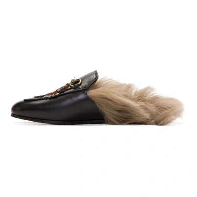 Shop Gucci Black Fur Princetown Slippers In 1063 Black/natural