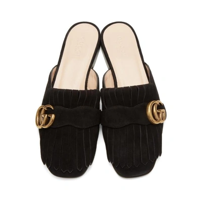 Shop Gucci Black Suede Gg Marmont Slippers