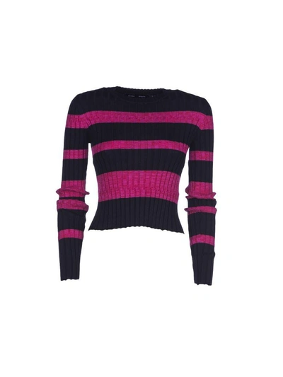 Shop Proenza Schouler Stripe Sweater In Black + Eltric Pink