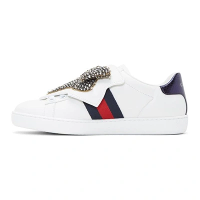Shop Gucci White Bow Ace Sneakers In 9182 White