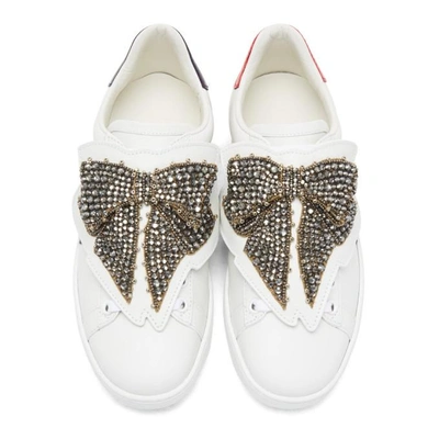 Shop Gucci White Bow Ace Sneakers In 9182 White