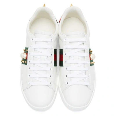 Shop Gucci White Pearls And Studs Ace Sneakers In 9064 White