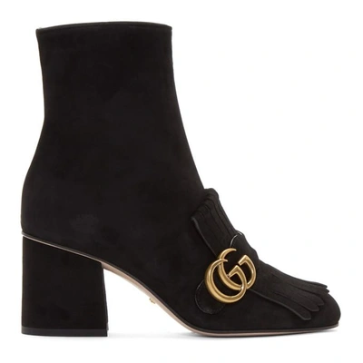 Shop Gucci Black Suede Gg Marmont Boots In 1000 Black