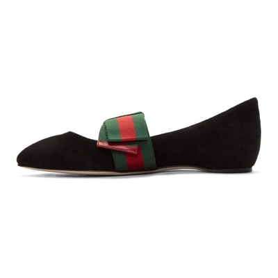 Shop Gucci Black Bow Suede Ballerina Flats In 1160 Black