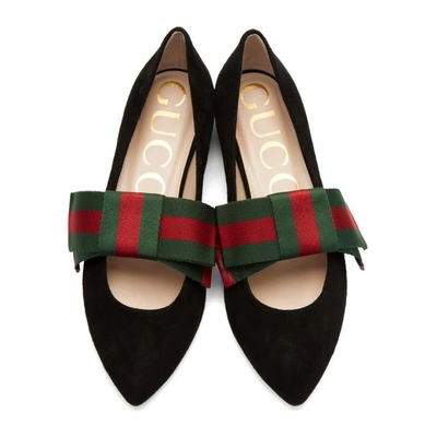 Shop Gucci Black Bow Suede Ballerina Flats In 1160 Black