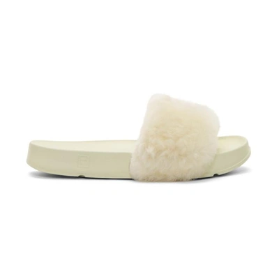 Shop Baja East Ivory Fila Edition Shearling Drifter Slides In 0006 Cream