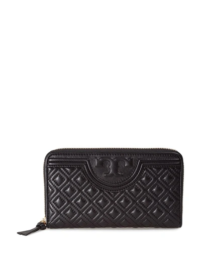 Shop Tory Burch Fleming Continental Quilted-leather Wallet In Nero