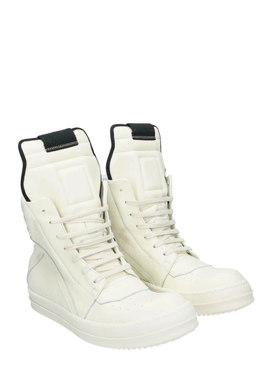 Shop Rick Owens Geobasket White Leather Hi Sneakers