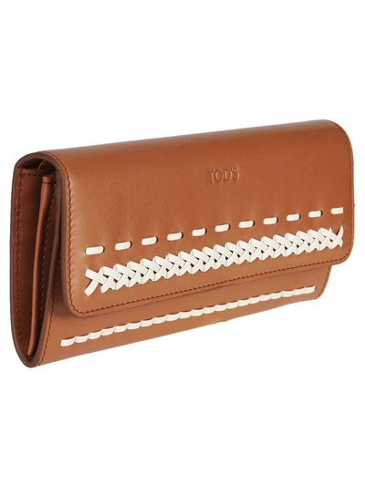 Shop Tod's Stitched Detail Wallet In Brown