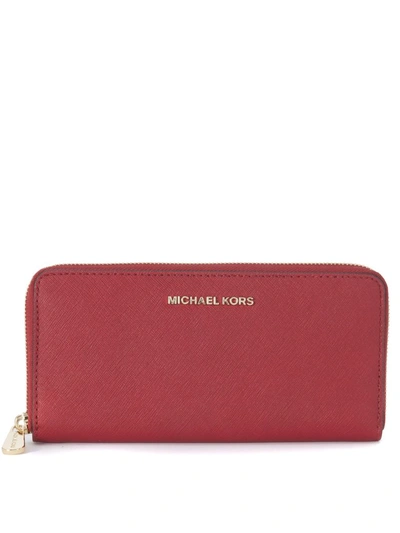 Michael Kors Wallet In Red Cherry Saffiano Leather In Rosso
