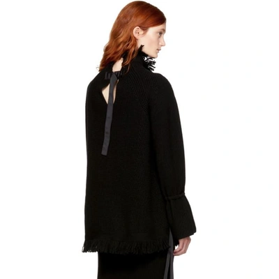 Shop Sacai Black Fringed Turtleneck