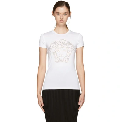 Shop Versace White Studded Medusa T-shirt