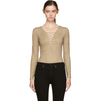 Shop Alexander Wang T Alexanderwang.t Tan Faux-suede Lace-up Bodysuit In 251 Camel