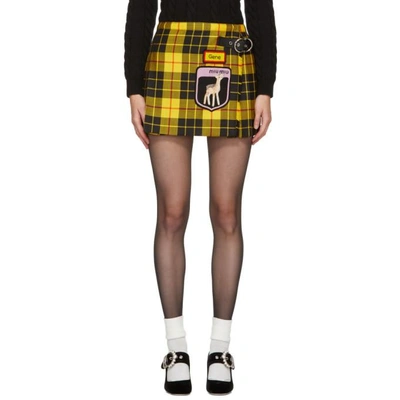 Miu Miu Yellow Tartan Pleated 'gene' Miniskirt In Yellow Black