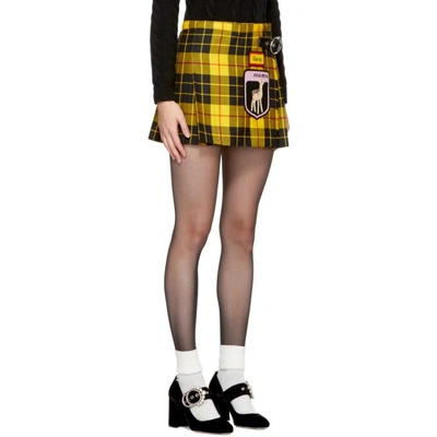 Shop Miu Miu Yellow Tartan Pleated 'gene' Miniskirt