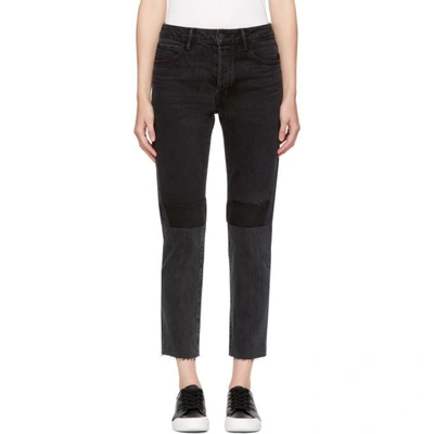 Shop Helmut Lang Black Patchwork High-rise Crop Jeans In V6p Mix Vintage Blac