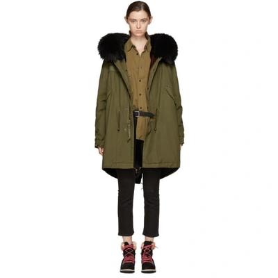 Shop Mr & Mrs Italy Mr And Mrs Italy Green And Black Fur-lined Long Parka In 9000 Black