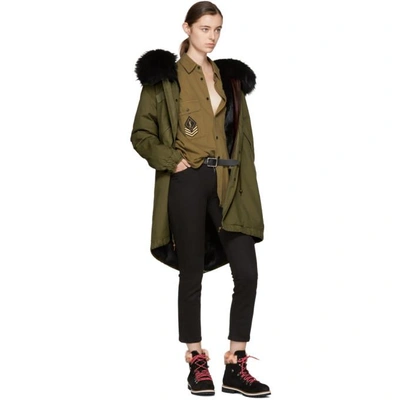 Shop Mr & Mrs Italy Mr And Mrs Italy Green And Black Fur-lined Long Parka In 9000 Black