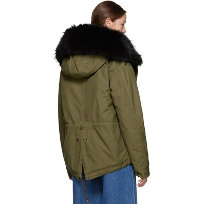 Shop Mr & Mrs Italy Green & Black Fur Collar Mini Parka