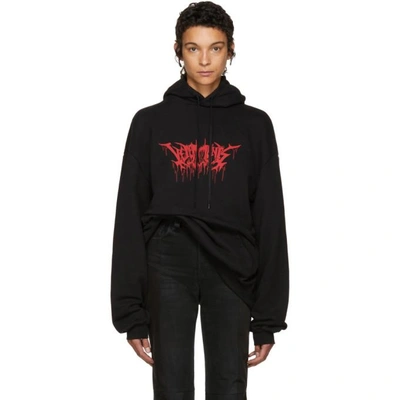 Shop Vetements Black Oversized Metal Logo Hoodie In Black + Print